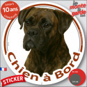 Boxer bringé, sticker voiture rond "Chien à Bord" 2 tailles D