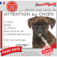 Boxer bringé tête, plaque portail extérieur humour "Attention au Chien, montre, Jetez Vous au Sol, courage" pancarte photo