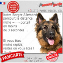 Berger Allemand poils longs, plaque humour "distance Niche-Portail 3 secondes" 2 tailles D