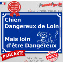 Plaque humour "Chien dangereux de loin, mais loin d'être dangereux" 2 tailles FUN C