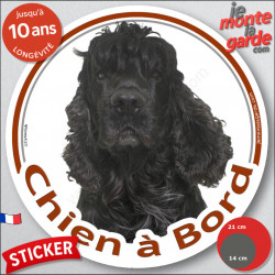 Cocker Américain noir, sticker voiture rond "Chien à Bord" 2 tailles D