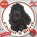 Cocker Américain noir, sticker voiture rond "Chien à Bord" 2 tailles D