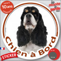 Cocker Américain tricolore, autocollant voiture rond "Chien à Bord" 2 tailles D