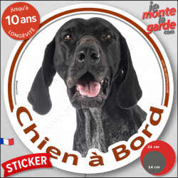 Braque Allemand noir, sticker voiture rond "Chien à Bord" 2 tailles D