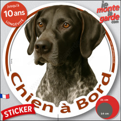 Braque Allemand noir, sticker voiture rond "Chien à Bord" 2 tailles D