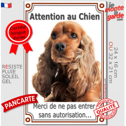 Cocker Anglais Golden, plaque verticale "Attention au Chien, pas sans autorisation" 2 tailles VL D