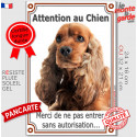 Cocker Anglais Golden, plaque verticale "Attention au Chien, pas sans autorisation" 2 tailles VL D