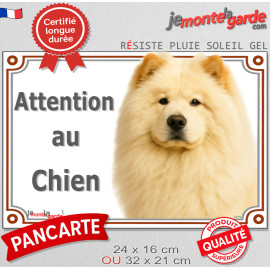 Chow-Chow crème beige sable, plaque portail extérieure "Attention au Chien" photo, résiste pluie soleil gel, idée cadeau