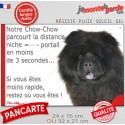 Chow-Chow noir, plaque humour "distance Niche-Portail 3 secondes" 2 tailles D