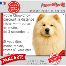 Chow-Chow crème, plaque humour "distance Niche-Portail 3 secondes" 2 tailles D
