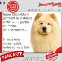 Chow-Chow crème, plaque humour "distance Niche-Portail 3 secondes" 2 tailles D