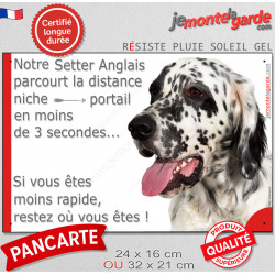 Setter Anglais noir, plaque humour "distance Niche-Portail 3 secondes" 2 tailles 3S D