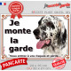 Setter Anglais blanc et noir, plaque portail "Je Monte la Garde, risques périls" panneau affiche pancarte photo