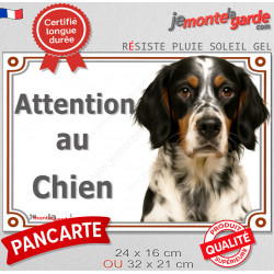 Setter Anglais tricolore Tête, plaque portail extérieur "Attention au Chien" pancarte porte, panneau rue entrée