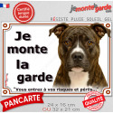 Amstaff bringé, plaque portail "Je Monte la Garde, Risques périls" 2 tailles LUX D