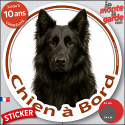 Berger Allemand tout noir poils longs, disque photo autocollant "Chien à Bord" Sticker adhésif rond vitre voiture