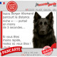 Berger Allemand noir poil long, plaque extérieure humour "parcourt distance Niche-Portail moins 3 secondes, rapide" photo chien