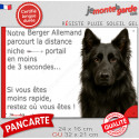 Berger Allemand noir poil long, plaque extérieure humour "distance Niche-Portail 3 secondes" 2 tailles 3S D