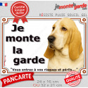 Basset Hound fauve clair, plaque portail "Je Monte la Garde, risques périls" 2 tailles LUX D