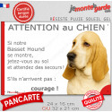 Basset Hound fauve clair, plaque extérieure humour "Attention au Chien, Jetez Vous au Sol" 2 tailles JET D