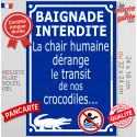 Pancarte extérieur humour "Baignade interdite" crocodiles 2 tailles D