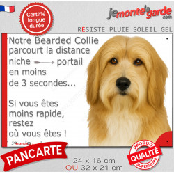 Bearded Collie fauve, plaque extérieure humour "distance Niche-Portail 3 secondes" 2 tailles 3S D