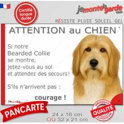 Bearded Collie fauve, plaque extérieure humour "Attention au Chien, Jetez Vous au Sol" 2 tailles JET D