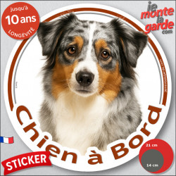 Berger Américain Miniature bleu merle, sticker autocollant rond "Chien à Bord" disque photo adhésif voiture Aussie TOY