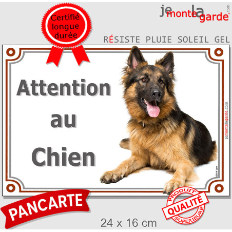 Berger Allemand poils longs, plaque portail photo "Attention au Chien" 3 tailles LUX D