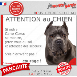 Cane Corso gris, plaque portail humour "Attention au Chien, Jetez Vous au Sol" 2 tailles JET D