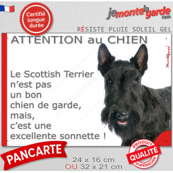 plaque portail humour "Attention au Chien, le Scottish Terrier noir garde est une sonnette" pancarte photo
