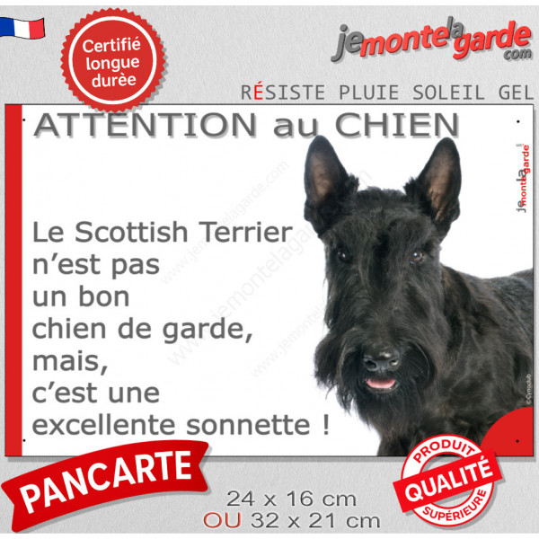 plaque portail humour "Attention au Chien, le Scottish Terrier noir garde est une sonnette" pancarte photo