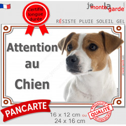 Jack Russell Fauve et Blanc, Plaque portail Attention au Chien, panneau photo affiche pancarte, marron orange