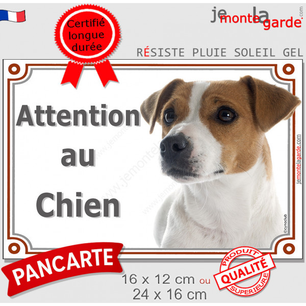 Jack Russell Fauve et Blanc, Plaque portail Attention au Chien, panneau photo affiche pancarte, marron orange