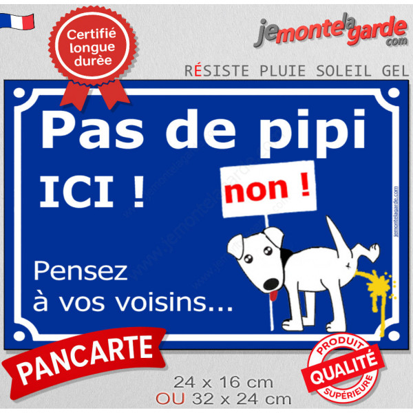 Plaque humour bleue "pas de pipi ICI", pancarte interdit chien uriner, panneau besoins