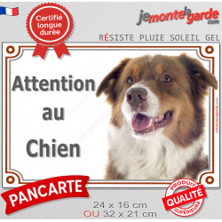 Berger Australien tricolore rouge, plaque portail "Attention au Chien" pancarte panneau photo aussie