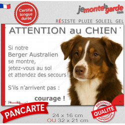 Berger Austgralien Tricolore marron, plaque humour "Attention au Chien, Jetez Vous au Sol" 2 tailles JET D