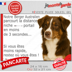 Berger Australien tricolore marron, plaque humour "parcourt distance Niche-Portail 3 secondes" 2 tailles D