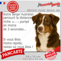 Berger Australien tricolore marron, plaque humour "parcourt distance Niche-Portail 3 secondes" 2 tailles D