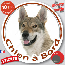 Chien Loup Tchèque, sticker autocollant rond "Chien à Bord" Disque adhésif vitre voiture photo tchécoslovaque