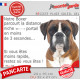 Boxer Fauve tête, Plaque drôle humour "parcourt distance niche-portail 3 secondes, rapide" pancarte photo Attention au chien