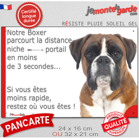Boxer Fauve, plaque humour "distance Niche-Portail 3 secondes" 4 Tailles Boxer Fauve, plaque humour "distance Niche-Portail 3 secondes" 4 Tailles