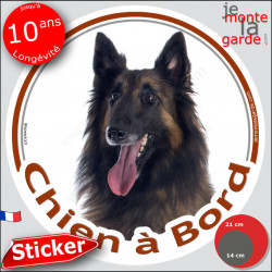 Berger Belge Tervueren noir et feu charbonné, sticker autocollant rond "Chien à Bord" Disque photo adhésif vitre voiture