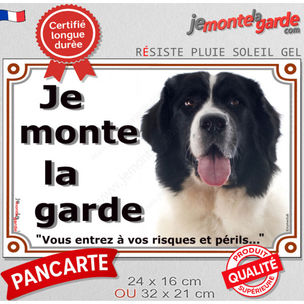 Landseer Tête, Plaque portail "portail Je Monte la Garde, risques périls" panneau affiche pancarte photo attention au chien
