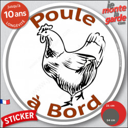 Sticker voiture humoristique « Poule à bord » humour absurde 2 tailles D