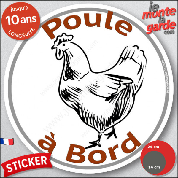 sticker rond "Poule à Bord" humour absurde voiture remorque photo tête Disque autocollant adhésif femme cocotte