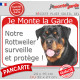 Rottweiler Buste, Panneau Portail Rouge "Je Monte la Garde, surveille et protège" affiche plaque photo Rott, attention au chien