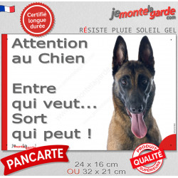 Berger Belge Malinois, plaque portail humour "Attention au Chien, Entre qui veut, sort qui peut !" photo pancarte panneau drôle