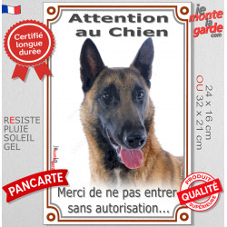 Berger Belge Malinois Tête, Plaque Portail verticale "Attention au Chien, pas sans autorisation" pancarte extérieur photo