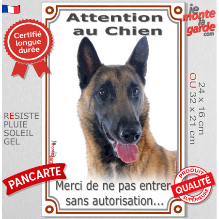 Berger Belge Malinois Tête, Plaque Portail verticale "Attention au Chien, pas sans autorisation" pancarte extérieur photo